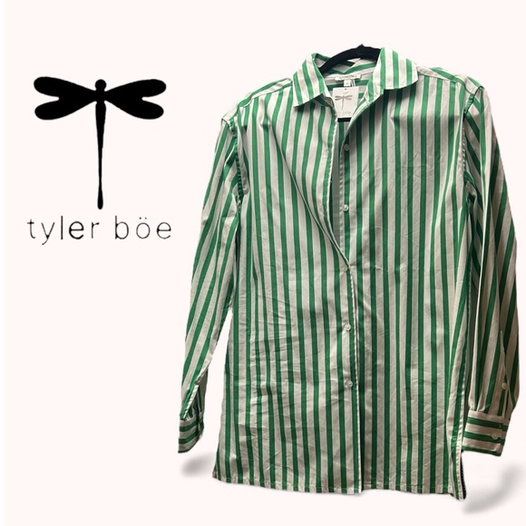 Tyler Boe Tops - Tyler Boe Green and White Striped Blouse NWT Size Small